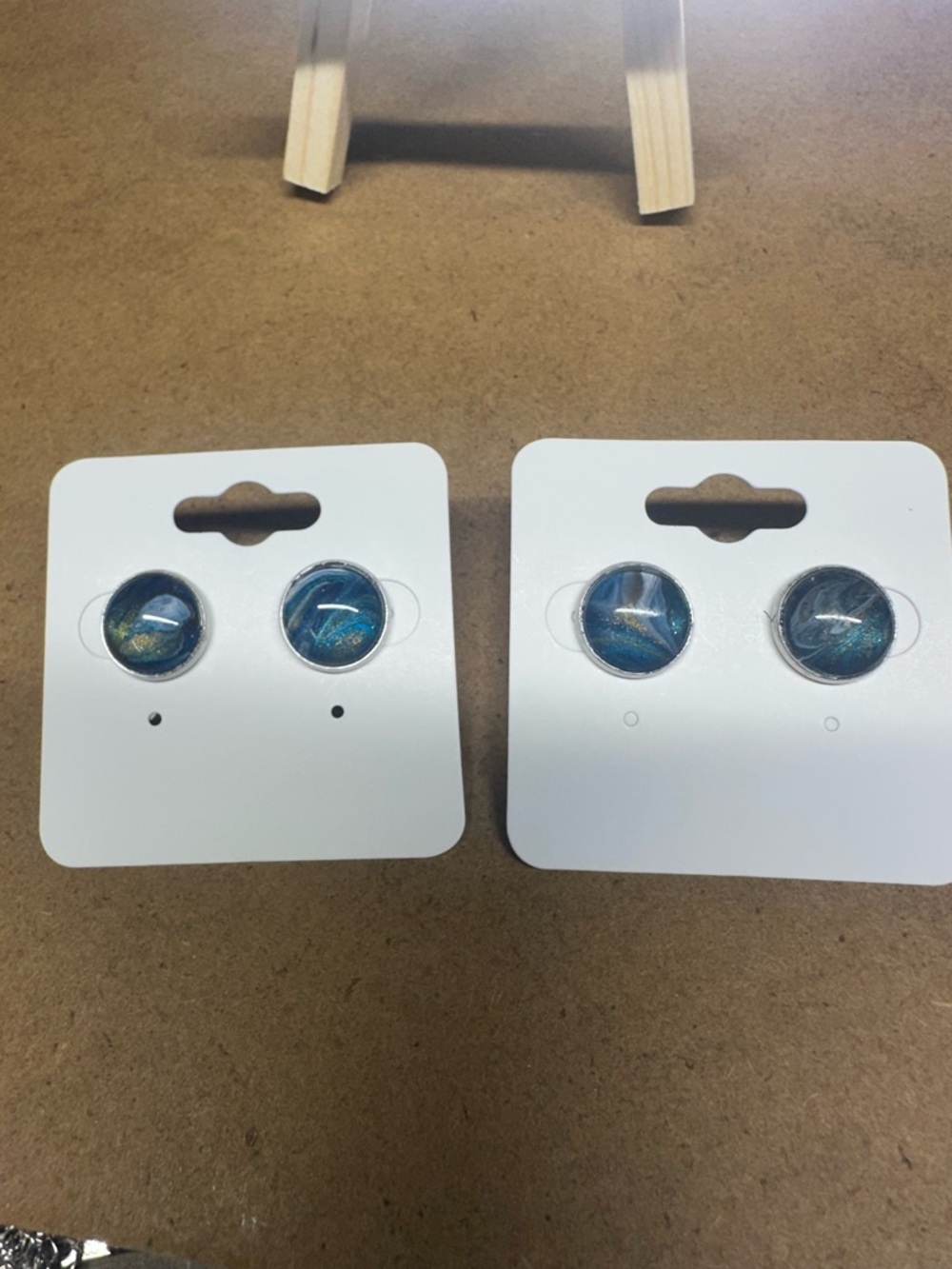 Blue Iridescent Glass Stud Earrings